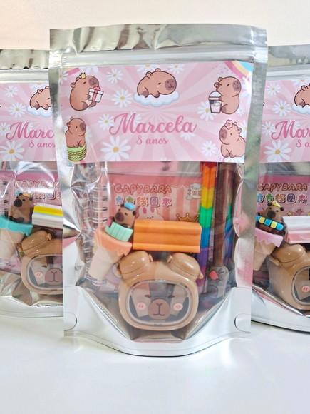Kit Papelaria Fofa Saquinho com 6 Itens Capivara