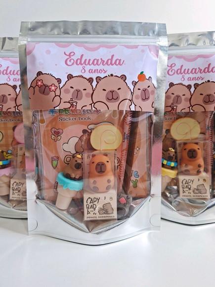 Kit Papelaria Fofa Saquinho com 6 Itens Capivara
