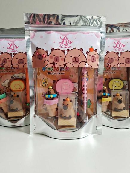 Kit Papelaria Fofa Saquinho com 6 Itens Capivara