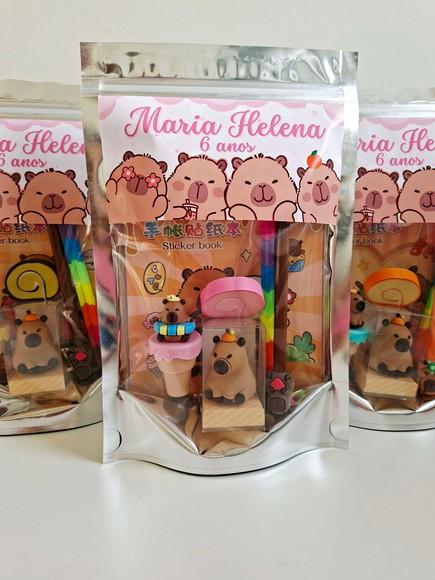 Kit Papelaria Fofa Saquinho com 6 Itens Capivara