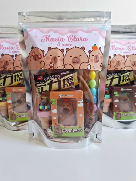 Kit Papelaria Fofa Saquinho com 6 Itens Capivara