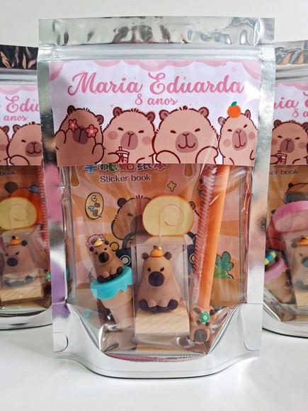 Kit Papelaria Fofa Saquinho com 6 Itens Capivara
