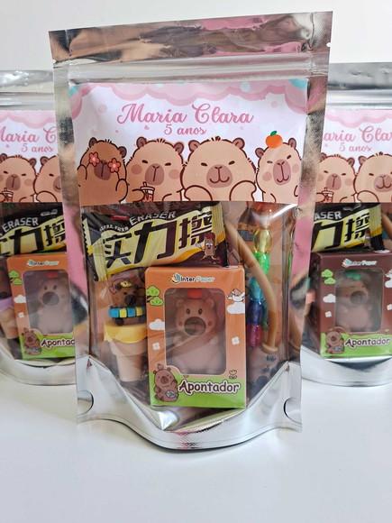 Kit Papelaria Fofa Saquinho com 6 Itens Capivara