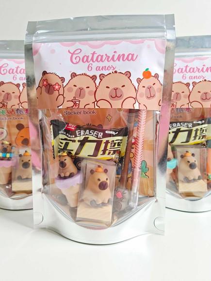 Kit Papelaria Fofa Saquinho com 6 Itens Capivara