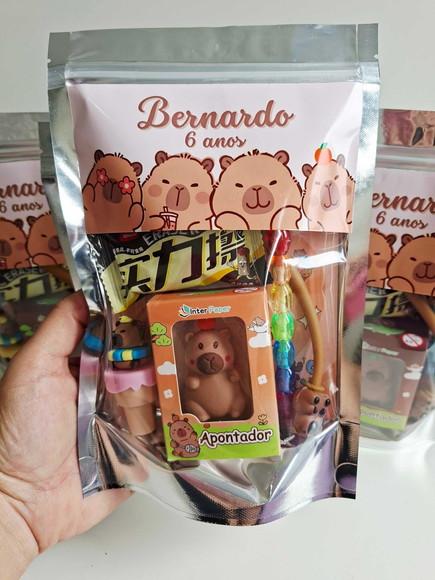 Kit Papelaria Fofa Saquinho com 6 Itens Capivara