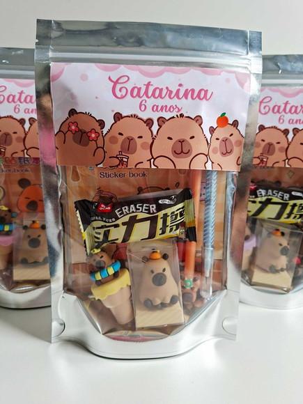 Kit Papelaria Fofa Saquinho com 6 Itens Capivara