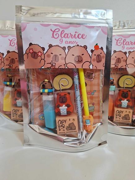 Kit Papelaria Fofa Saquinho com 6 Itens Capivara