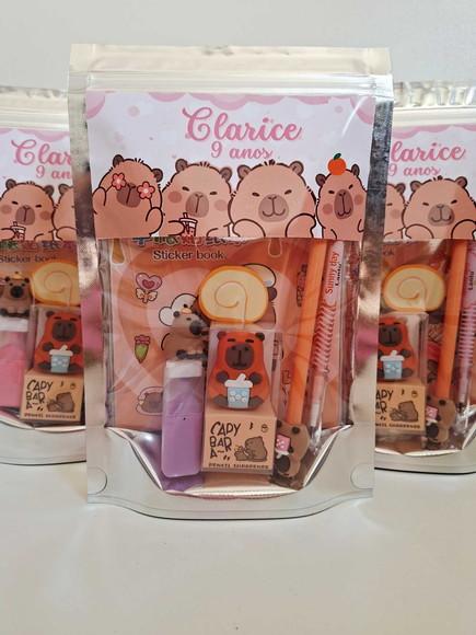 Kit Papelaria Fofa Saquinho com 6 Itens Capivara