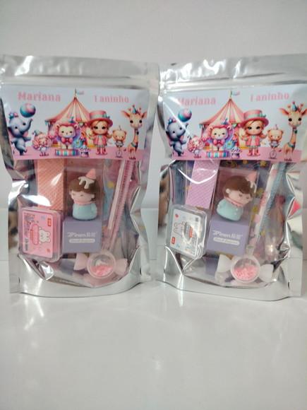 Kit Papelaria Fofa Saquinho com 6 Itens Circo Rosa