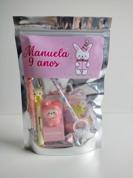 Kit Papelaria Fofa Saquinho com 6 Itens Coelho