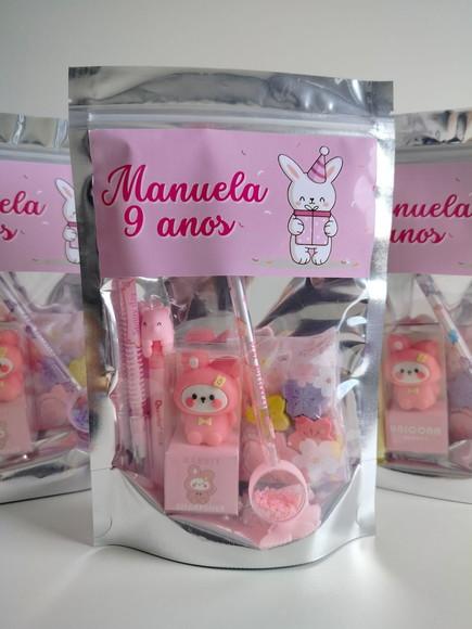 Kit Papelaria Fofa Saquinho com 6 Itens Coelho