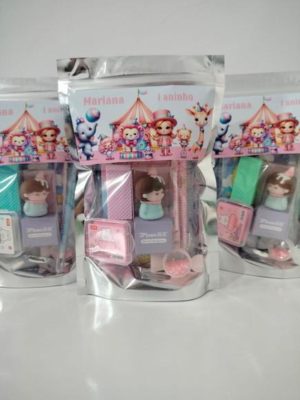Kit Papelaria Fofa Saquinho com 6 Itens Circo Rosa