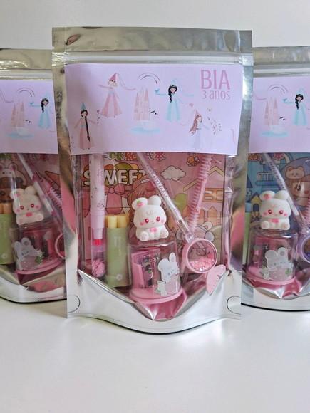 Kit Papelaria Fofa Saquinho com 6 Itens Fadas