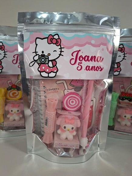 Kit Papelaria Fofa Saquinho com 6 Itens Hello Kitty
