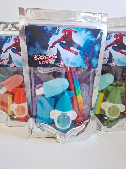 Kit Papelaria Fofa Saquinho com 6 Itens Homem Aranha