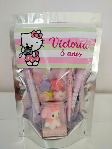 Kit Papelaria Fofa Saquinho com 6 Itens Hello Kitty