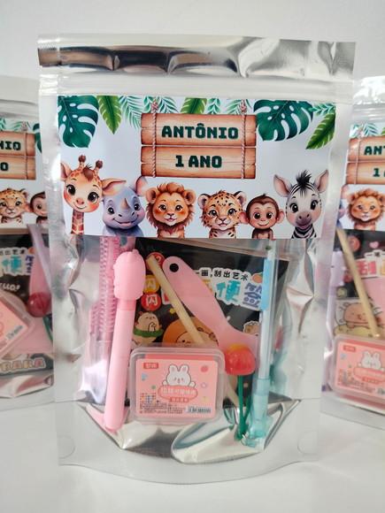 Kit Papelaria Fofa Saquinho com 6 Itens Safari