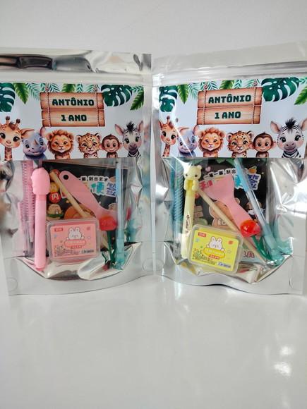 Kit Papelaria Fofa Saquinho com 6 Itens Safari