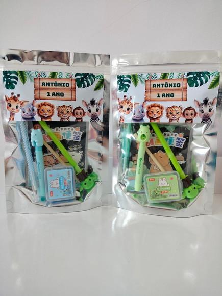 Kit Papelaria Fofa Saquinho com 6 Itens Safari