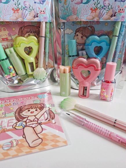 Kit Papelaria Fofa Saquinho com 6 Itens Sereia