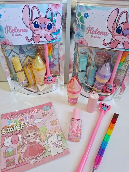 Kit Papelaria Fofa Saquinho com 6 Itens Stitch Angel
