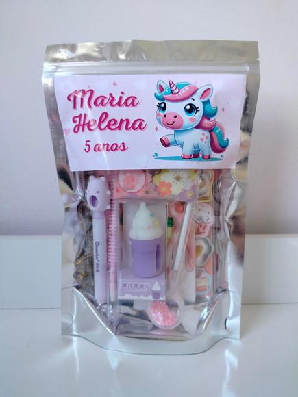 Kit Papelaria Fofa Saquinho com 6 Itens Unicórnio