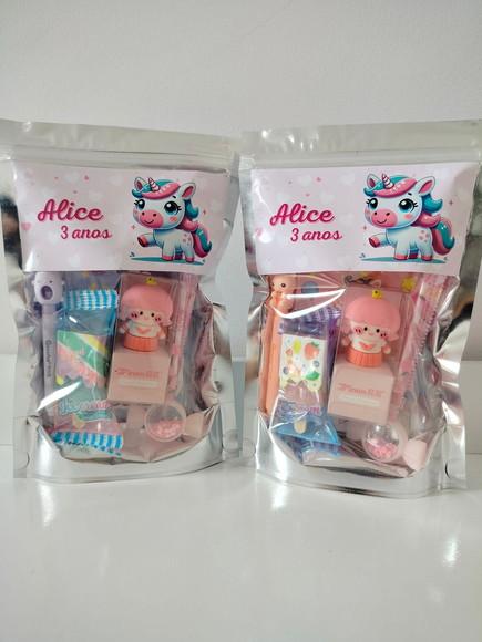 Kit Papelaria Fofa Saquinho com 6 Itens Unicórnio