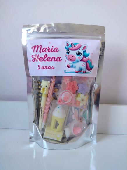 Kit Papelaria Fofa Saquinho com 6 Itens Unicórnio