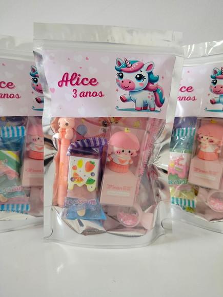 Kit Papelaria Fofa Saquinho com 6 Itens Unicórnio
