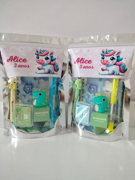 Kit Papelaria Fofa Saquinho com 6 Itens Unicórnio