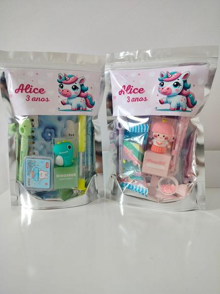 Kit Papelaria Fofa Saquinho com 6 Itens Unicórnio