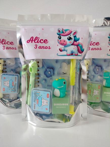 Kit Papelaria Fofa Saquinho com 6 Itens Unicórnio