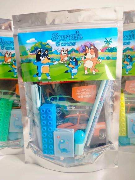 Kit Papelaria Fofa Saquinho Grande 20x30 Bingo e Bluey