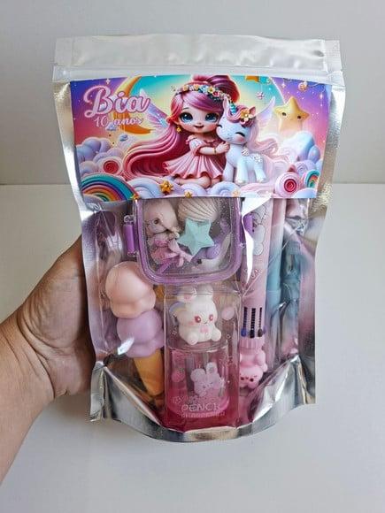 Kit Papelaria Fofa Saquinho Zip Personalizado (6 Itens)