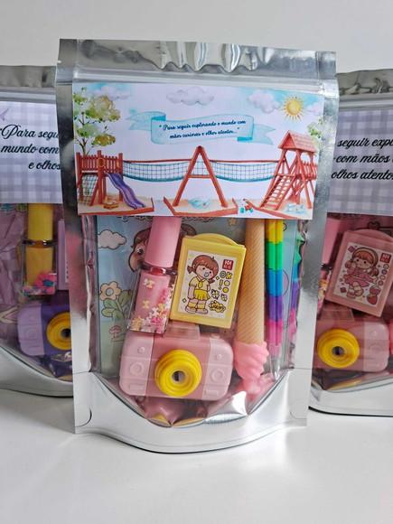 Kit Papelaria Fofa Saquinho Zip Personalizado Abc