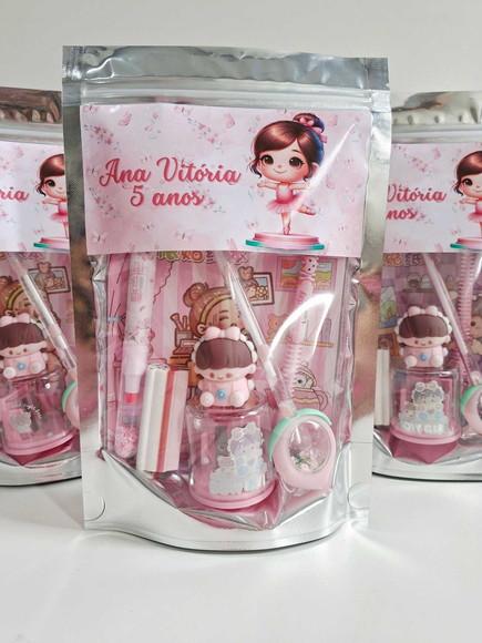 Kit Papelaria Fofa Saquinho Zip Personalizado Bailarina