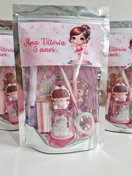 Kit Papelaria Fofa Saquinho Zip Personalizado Bailarina