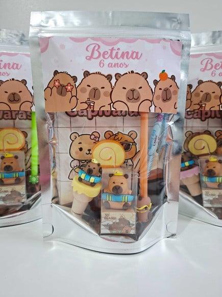 Kit Papelaria Fofa Saquinho Zip Personalizado Capivara