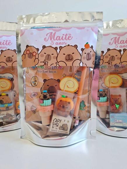 Kit Papelaria Fofa Saquinho Zip Personalizado Capivara