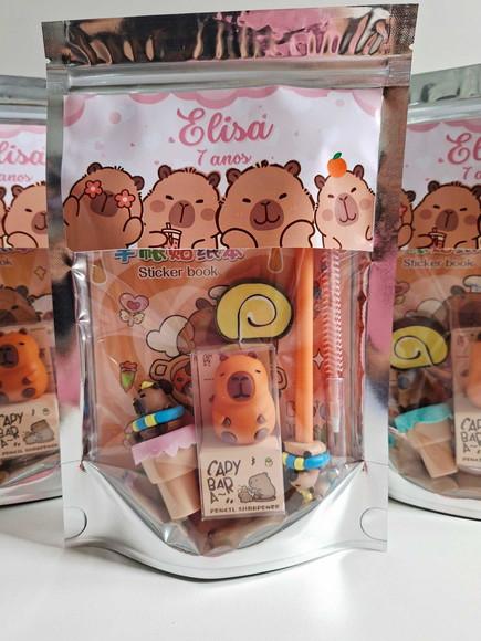 Kit Papelaria Fofa Saquinho Zip Personalizado Capivara
