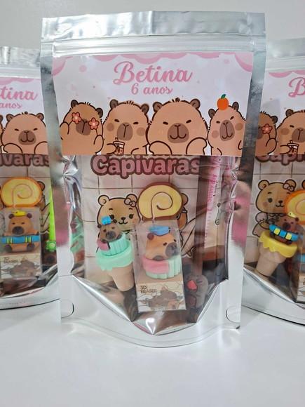 Kit Papelaria Fofa Saquinho Zip Personalizado Capivara