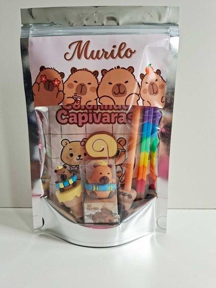 Kit Papelaria Fofa Saquinho Zip Personalizado Capivara