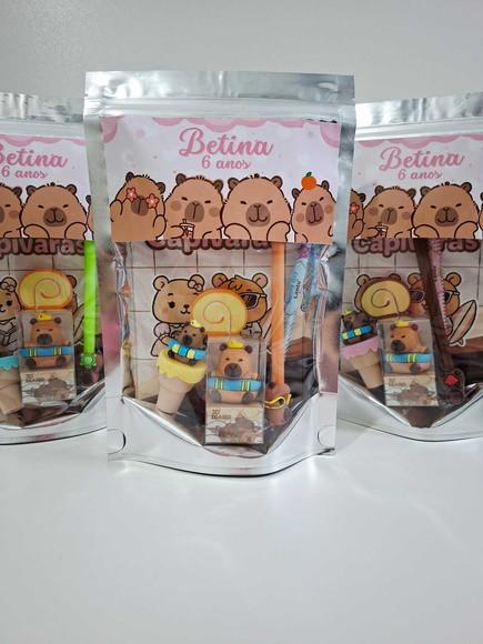 Kit Papelaria Fofa Saquinho Zip Personalizado Capivara