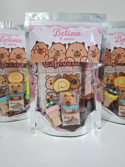 Kit Papelaria Fofa Saquinho Zip Personalizado Capivara
