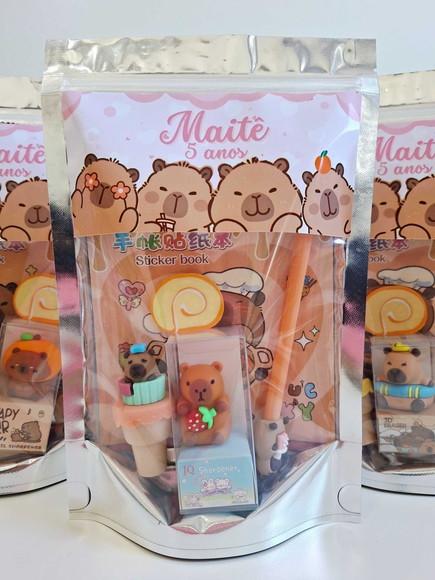 Kit Papelaria Fofa Saquinho Zip Personalizado Capivara