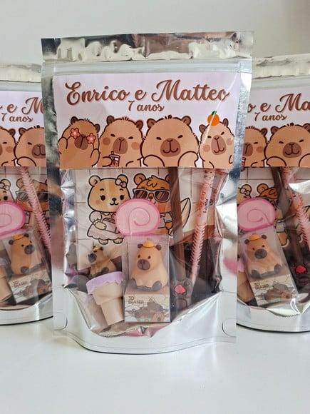 Kit Papelaria Fofa Saquinho Zip Personalizado Capivara