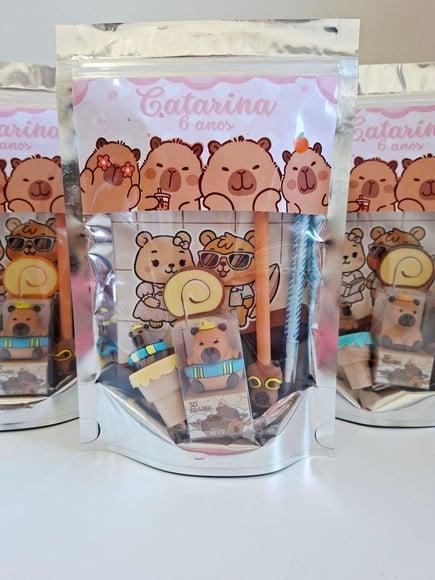 Kit Papelaria Fofa Saquinho Zip Personalizado Capivara
