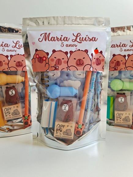 Kit Papelaria Fofa Saquinho Zip Personalizado Capivara