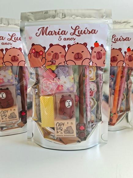 Kit Papelaria Fofa Saquinho Zip Personalizado Capivara