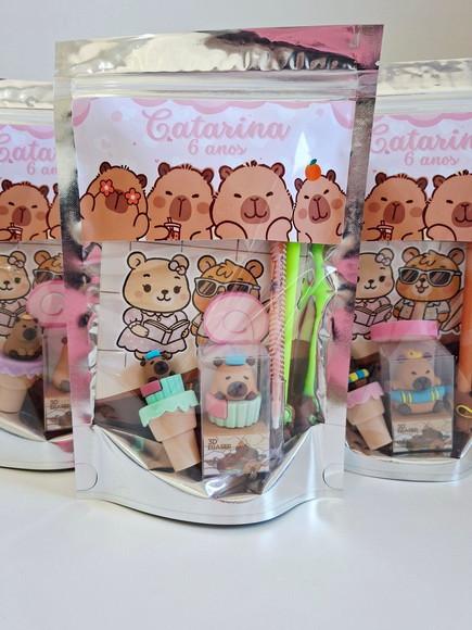 Kit Papelaria Fofa Saquinho Zip Personalizado Capivara